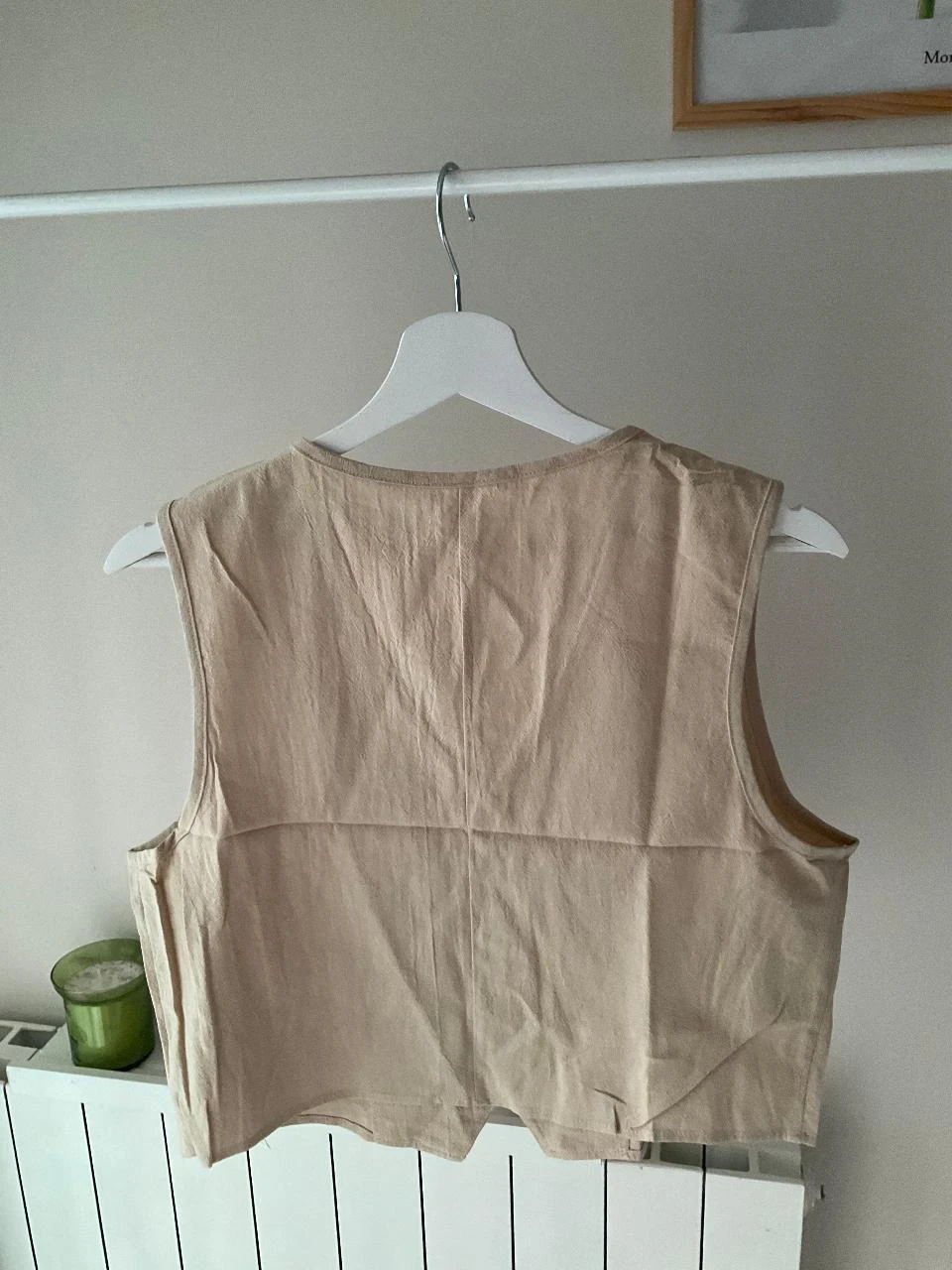 Cardigã/veste sem mangas bege creme leve efeito linho – Tamanho M – Novo – photo 4